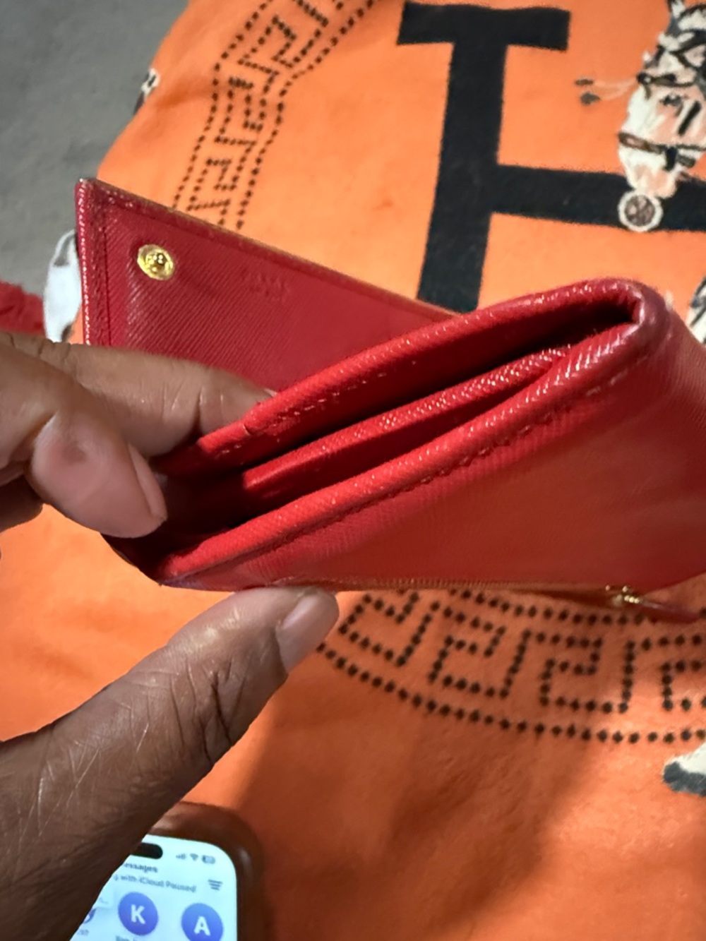 Prada Red Saffiano Long Wallet with Gold Logo Trim - Picture 6 of 8